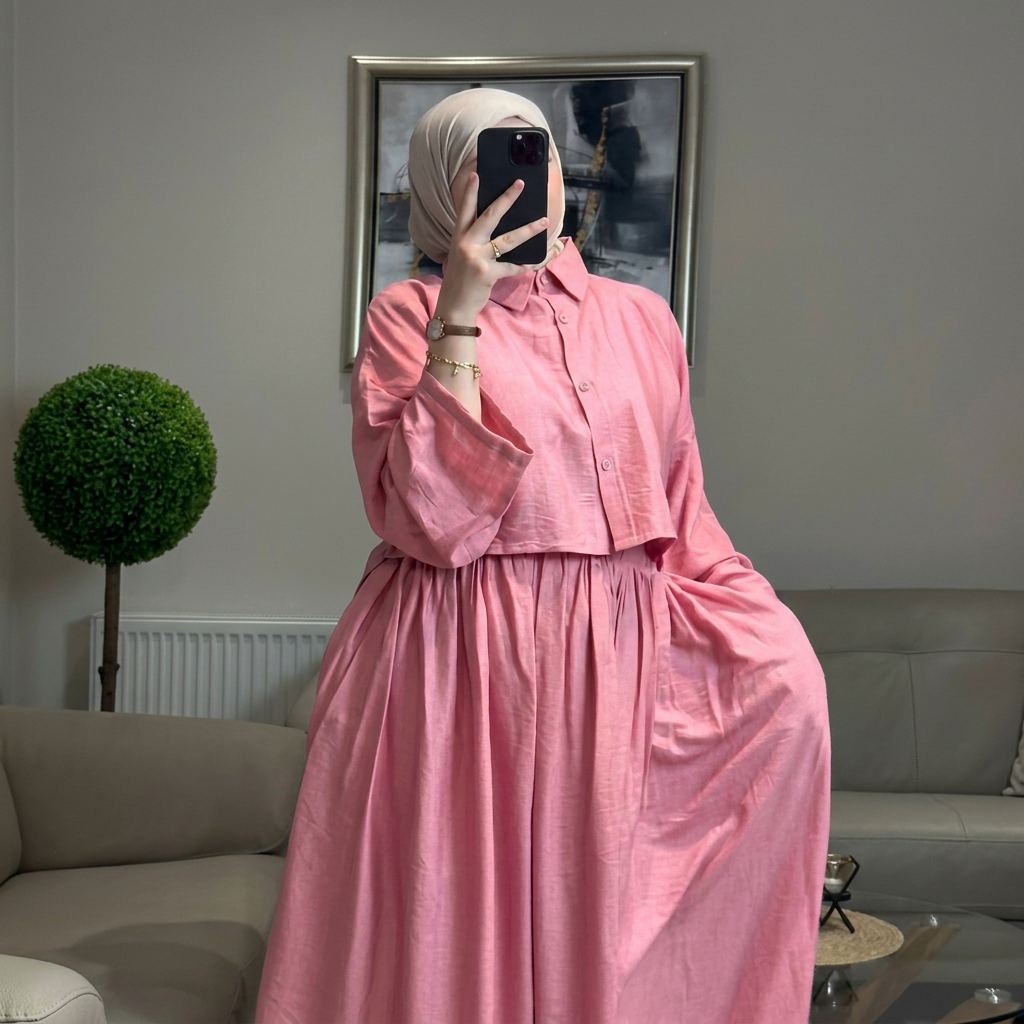 Ensemble Lila — Chemise Courte & Jupe Longue Plissée