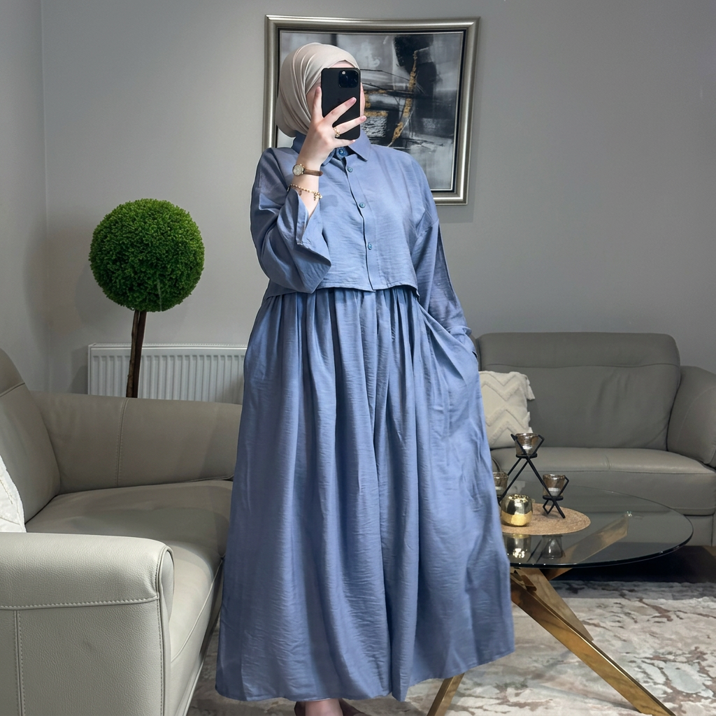 Ensemble Lila — Chemise Courte & Jupe Longue Plissée