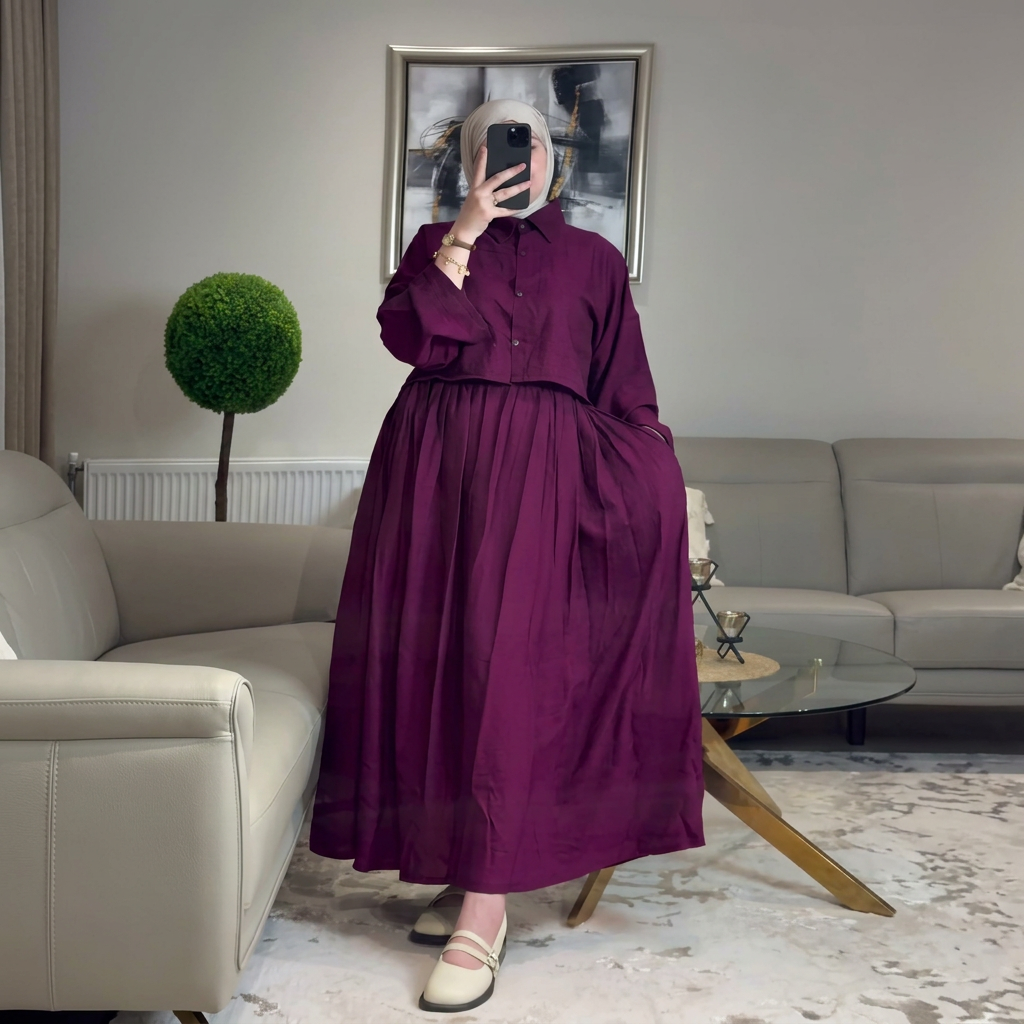Ensemble Lila — Chemise Courte & Jupe Longue Plissée