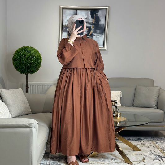 Ensemble Lila — Chemise Courte & Jupe Longue Plissée